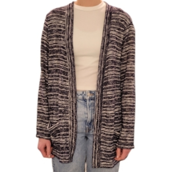 Studio Works Women's blue/white marled cardigan size Large - Picture 2 of 9